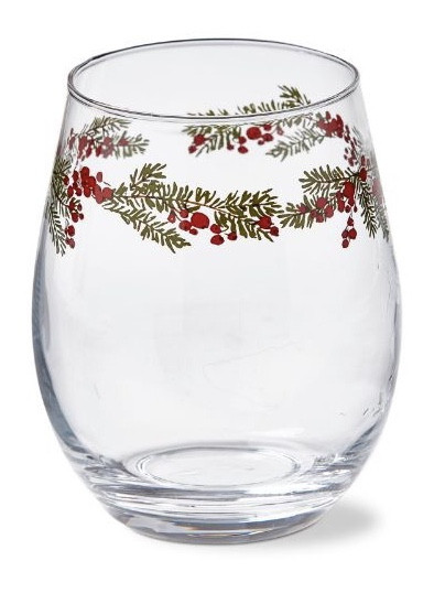 Wine Glass - Holiday, Stemless Sprig