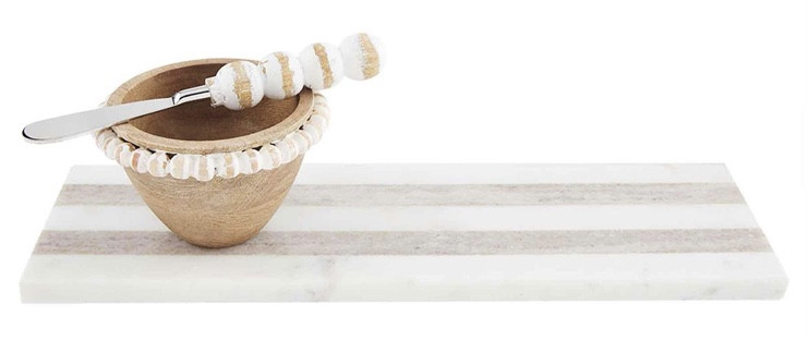 Serving Board - Striped Grey Marble & Wood Dip Cup Set