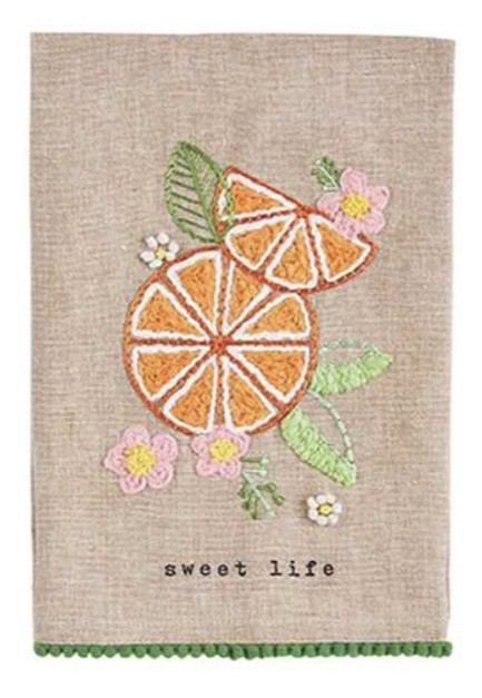 Hand Towel - Embroidered Fruit, Orange