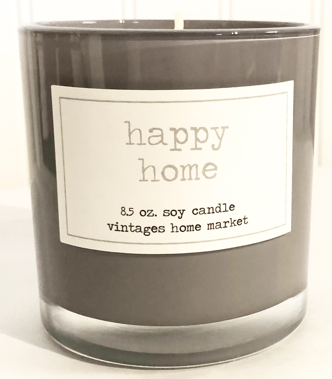 Vintages Home Market - Happy Home   Candle,   Limited Edition Light Grey