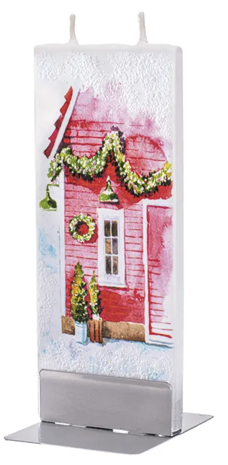 Flat Candle - Holiday, House With Wreath