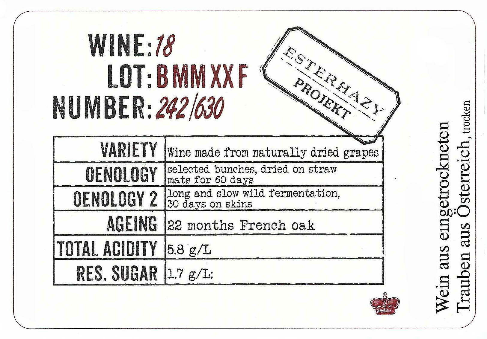 Esterhazy Projekt Wine 18