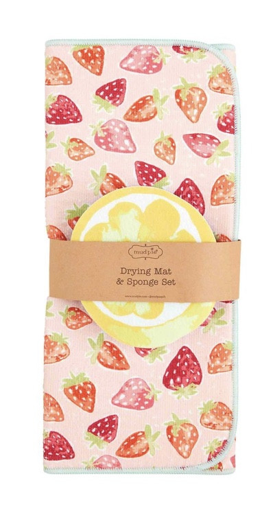Drying Mat & Sponge Set, Strawberries
