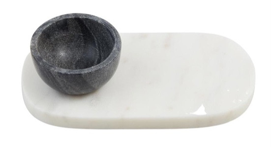 Platter - Black & White Marble Dip Set (Black Dip Cup)