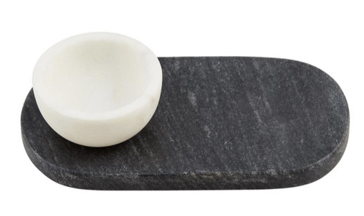 Platter - Black & White Marble Dip Set (White Dip Cup)