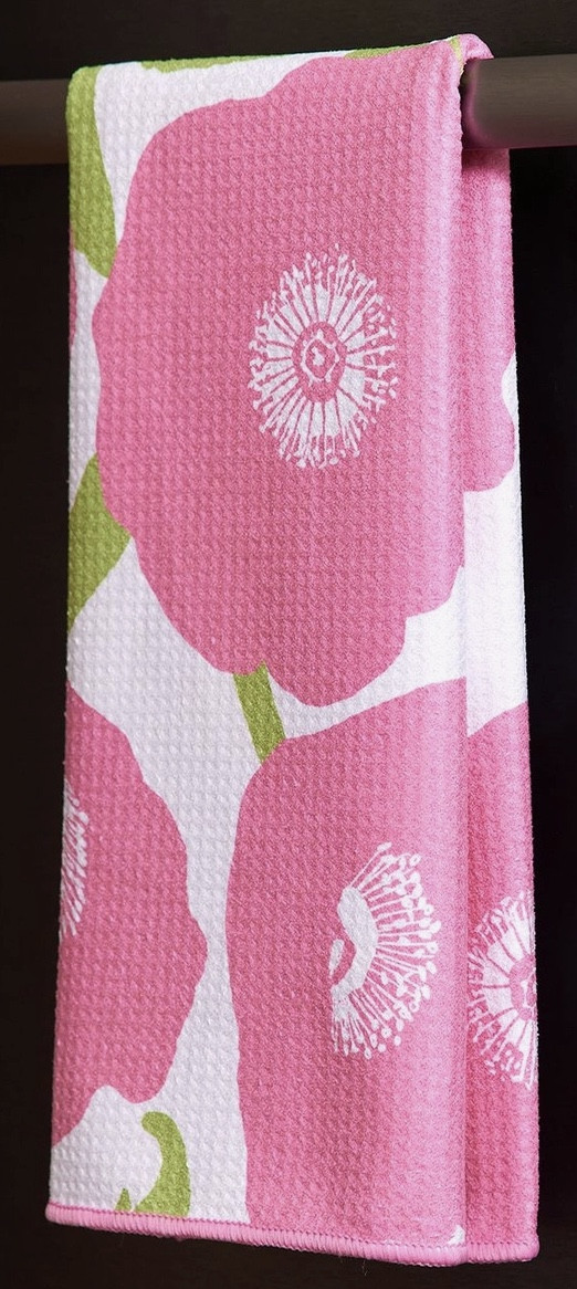 Dish Towel - Microfiber, Pink Poppies