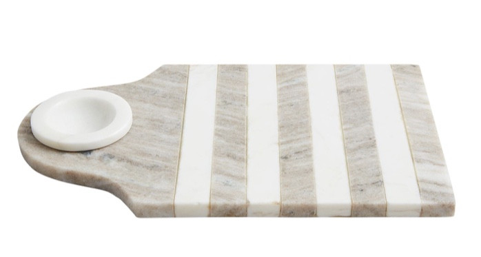Serving Board - Striped Grey Marble Dip Cup Set