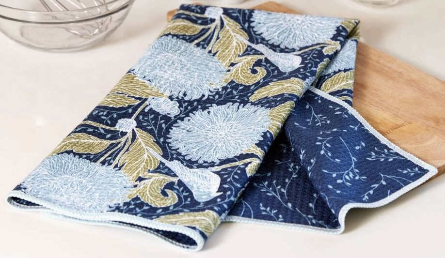 Dish Towel - Microfiber, Chrysanthemum & Bird