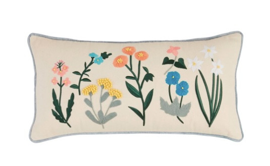 Pillow - Botanic Embroidered Pillow, Lumbar