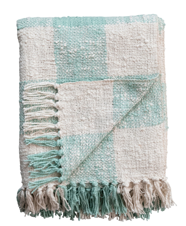 Throw, Buffalo Check Cotton, Aqua and White