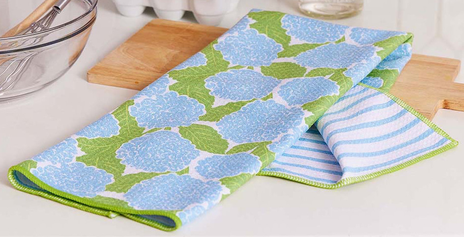 Dish Towel - Microfiber, Hydrangea Blue Green
