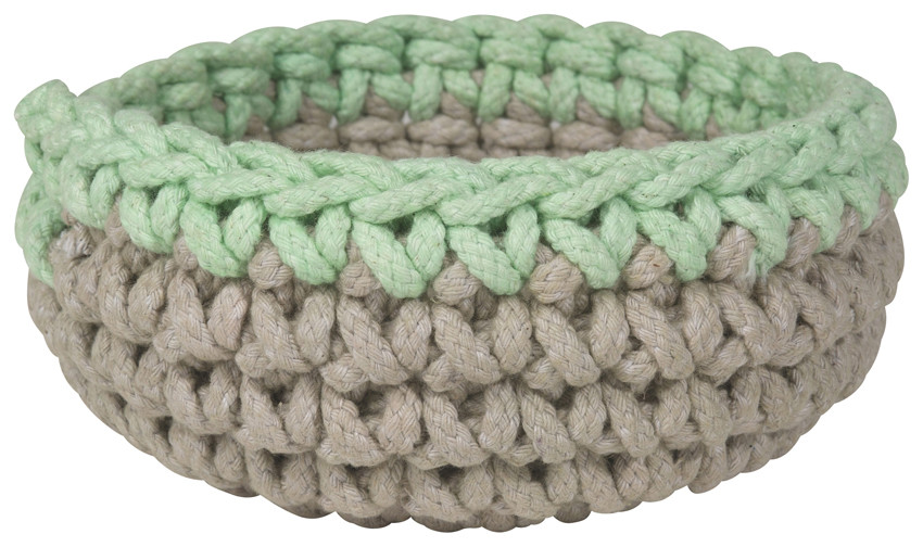 Small Crochet Basket - Grey / Mint