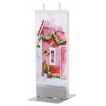 Flat Candle - Holiday, House With Wreath
