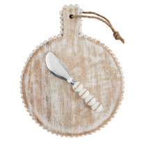 Platter - White Beaded Round Wood Board Set