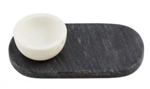 Platter - Black & White Marble Dip Set (White Dip Cup)