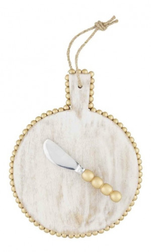 Platter - Gold Beaded Round Wood Board Set